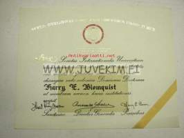 Societas Internationalis Universitaria chirurgorum colonis... diploma... doctor Harry E. Blomquist -diplomi