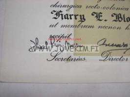 Societas Internationalis Universitaria chirurgorum colonis... diploma... doctor Harry E. Blomquist -diplomi