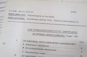 Sisu AOM painetehostettu ohjauslaite ZF-Spindel-Hydrolenkung, Tyyppi 7428 rakenne, toiminta, korjaus -irtonainen korjaamokirjasarjan osa, ollut koulutusmateriaalina