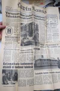 Lapin Kansa, 28.8.1968, Varsovan Liiton joukot poistetaan Tsekkoslovakiasta, Olli Isola katos Tuntsan kairaan, Sodankylän kunnan virastotalo ulosmitattu, ym.