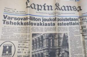 Lapin Kansa, 28.8.1968, Varsovan Liiton joukot poistetaan Tsekkoslovakiasta, Olli Isola katos Tuntsan kairaan, Sodankylän kunnan virastotalo ulosmitattu, ym.