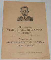 Akateemiset Yleisurheilumestaruuskilpailut kilpailut Eläintarha 14-15. 9. 1949