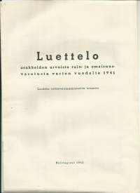 Luettelo osakkeiden arvoista tulo- ja omaisuusverotusta varten vuodelta 1941