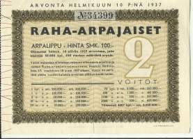 Raha-arpajaiset  2 /1937 arpalippu