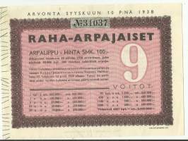 Raha-arpajaiset  9 /1938 arpalippu