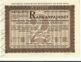 Raha-arpajaiset  Suomen Oopperan ja Suomen Kansallisteatterin  hyväksi yms  2 /1933 arpalippu