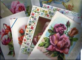 Äitienpäiväkortti erä 1940-60 luvuilta n 10 kpl erä - äitienpäiväkortti, onnittelukortti, taittokortti, postikortti