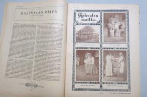 Suomen Kuvalehti 1920 nr 9, kansikuva Akseli Gallèn-Kallela, Kalevalan päivä, Kalevalaseuran tunnussoljet, Lönnrot ja Kajaanin totiseura, Ravi-ajot, ym.