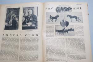 Suomen Kuvalehti 1920 nr 9, kansikuva Akseli Gallèn-Kallela, Kalevalan päivä, Kalevalaseuran tunnussoljet, Lönnrot ja Kajaanin totiseura, Ravi-ajot, ym.