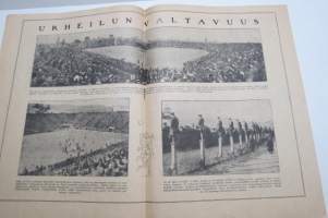 Suomen Kuvalehti 1921 nr 38, kansikuva Adolf Lindfors, Presidentti Petsamossa, Veretön sunnuntai, Amerikkalainen jalkapallopeli, Urheilun valtavuus, Muotokuvia, ym.