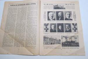 Suomen Kuvalehti 1921 nr 7, kansikuva &quot;Hauska on hiihtäjän hihdellä urheiluaitan tamineissa&quot;, Äskeisen myrskyn tuhoja, Syrjäänien maa ja kansa, Viron kuvia, ym.