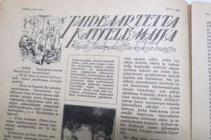 Suomen Kuvalehti 1921 nr 7, kansikuva &quot;Hauska on hiihtäjän hihdellä urheiluaitan tamineissa&quot;, Äskeisen myrskyn tuhoja, Syrjäänien maa ja kansa, Viron kuvia, ym.