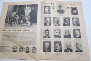 Suomen Kuvalehti 1921 nr 7, kansikuva &quot;Hauska on hiihtäjän hihdellä urheiluaitan tamineissa&quot;, Äskeisen myrskyn tuhoja, Syrjäänien maa ja kansa, Viron kuvia, ym.