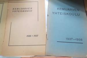 Kemijärven yhteiskoulu / yhteislyseo, erä vuosikertomuksia 1934-1970, osa tuplakappaleina, monissa mukana rehtorin puhekonsepteja ym.