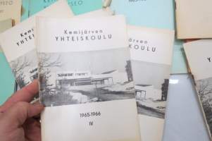 Kemijärven yhteiskoulu / yhteislyseo, erä vuosikertomuksia 1934-1970, osa tuplakappaleina, monissa mukana rehtorin puhekonsepteja ym.