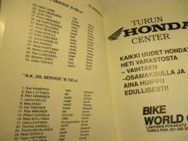 Alastaro Road Racing 19.-20.8.1995 Jarno Saarisen muistokilpailu -käsiohjelma - RR race program - Jarno Saarinen Memorial