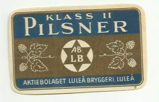 Pilsner Klass II -  olutetiketti ( Litografiska Ab Norrköping)