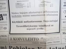 Kajaani ympäristöineen Linja-autoaikataulu - asemilla ja keskeisillä paikoilla ollut aikataulu v. 1938 -juliste / poster - bus timetable