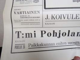 Kajaani ympäristöineen Linja-autoaikataulu - asemilla ja keskeisillä paikoilla ollut aikataulu v. 1938 -juliste / poster - bus timetable