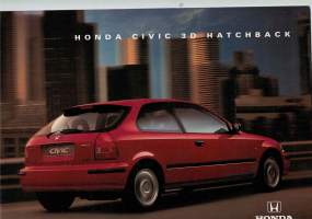 Honda Civic 3 D Hatchback myyntiesite  1995. Sivuja 28. Tekniset tiedot, maaliväriehdot ja  verhoilutietoja ym.