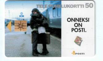 Puhelinkortti  50 Mk.  Tele  Posti  12.1995. Posti  tuolloin kehuu itseään postin  perille  toimittamisesta  jne.
