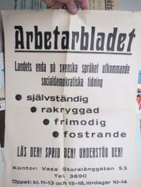 Arbetarbladet (Vasa, Vaasa) - Landets egna på svenska språket utkommande socialdemokratiska tidning... -juliste / poster