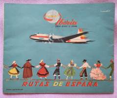 Espanjan lentoyhtiö Iberian reittikartta 1960  -  Iberia lineas aéreas de España -rutas de España