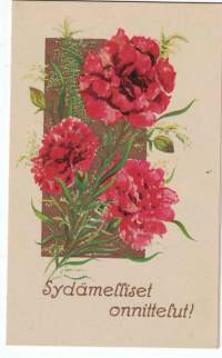 Onnittelukortti- 40 luvulta. Kulkematon taittokortti. Kannustava runo  sisällä. Koko 9 x 14 cm.