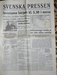 Svenska Pressen juni 6. p:nä 1944 Näköispainos sodan lehdet