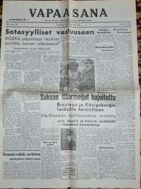 Vapaa sana  tammikuun 25. p:nä 1945 Näköispainos sodan lehdet