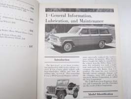 Jeep Wagoneer, Commando &amp; Cherokee - Chilton´s Repair &amp; tune-up Guide 1966-74 - Repairs, Specifications, Do-It-Yourself Maintenance -huolto-ohjekirja, tekn. tiedot