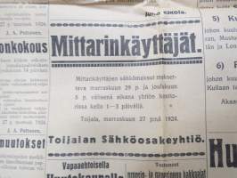 Toijalan Sanomat 29.11.1924 -sanomalehti