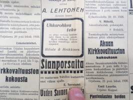 Toijalan Sanomat 30.10.1926 -sanomalehti