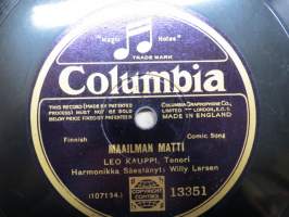 Columbia 13351 Leo Kauppi, Tenori Maailman Matti / Rivakka polkka - savikiekkoäänilevy / 78 rpm record