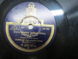 Odeon A 228107 b Allan &amp; C:o Suomalaisia jyskypolkkia / Suomalaisia jyskypolkkia - savikiekkoäänilevy / 78 rpm record