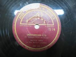 &quot;His Master´s Voice&quot; TJ 74 Maynie Sirén ja Ossi Malisen orkesteri Unohtumaton ilta / Jussin tango - savikiekkoäänilevy / 78 rpm record