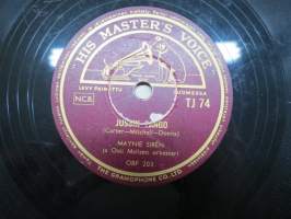 &quot;His Master´s Voice&quot; TJ 74 Maynie Sirén ja Ossi Malisen orkesteri Unohtumaton ilta / Jussin tango - savikiekkoäänilevy / 78 rpm record