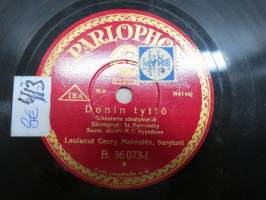 Parlophon B 36073-I Georg Malmstén, barytoni Donin tyttö / Nuoruus onni -savikiekkoäänilevy / 78 rpm record