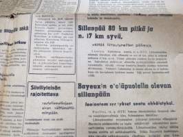 Uusi Aura, 12.6.1944, Venäläisten suurhyökkäys Karjalan kannaksella jatkuu herkeämättä - 60 viholliskonetta pudotettu - Normandiassa taistellaan kiihkeästi, ym.