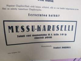 Teatteri Pohjola - Matkustava osasto Helsingistä Markkinapaikalla - Charlie Chaplin-filmi &quot;Chaplinin elämäntarina&quot; - Esitetään 16-17.4.1921 -elokuvajuliste