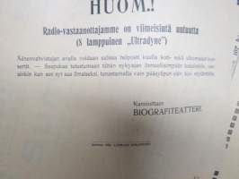 Biografiteatteri, Loimaa, 1926, Radio-soittoa Elävienkuvien näytöksen yhteydessä - 8-lamppuinen &quot;Ultradyne&quot; -elokuvajuliste