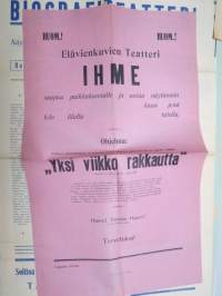 Elävienkuvien Teatteri Ihme - &quot;Yksi viikko rakkautta&quot;, Tanssia, 5-rivisen haitarin soitto, 1926 (Loimaa) -elokuvajuliste