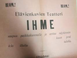 Elävienkuvien Teatteri Ihme - &quot;Yksi viikko rakkautta&quot;, Tanssia, 5-rivisen haitarin soitto, 1926 (Loimaa) -elokuvajuliste