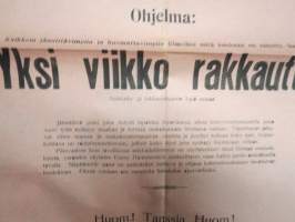 Elävienkuvien Teatteri Ihme - &quot;Yksi viikko rakkautta&quot;, Tanssia, 5-rivisen haitarin soitto, 1926 (Loimaa) -elokuvajuliste