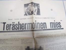 Biografiteatteri, Loimaa - 1925, &quot;Teräshermoinen mies&quot;, Douglas Fairbanks, Soittoa näytöksen aikana - 6-riv. harmonikan soittaja N. Kulonen, Tanssia -elokuvajuliste