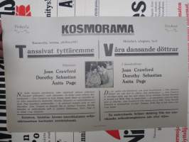 Kosmorama (Turku) - Tanssivat tyttäremme - Våra dansande döttrar (Joan Crawford) -elokuvajuliste