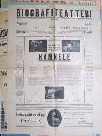 Biografiteatteri, Loimaa - 1926, &quot;Hannele&quot;, Soittoa näytöksen aikana - 6-riv. harmonikan soittaja N. Kulonen, Tanssia -elokuvajuliste / movie poster