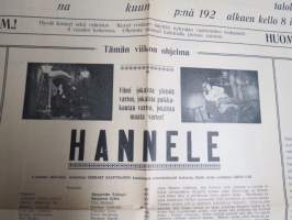 Biografiteatteri, Loimaa - 1926, &quot;Hannele&quot;, Soittoa näytöksen aikana - 6-riv. harmonikan soittaja N. Kulonen, Tanssia -elokuvajuliste / movie poster