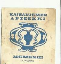 Kaisaniemen Apteekki  Helsinki  , resepti  signatuuri  1962