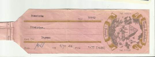 Nya Apotek i Borgå  , resepti  signatuuri  1966